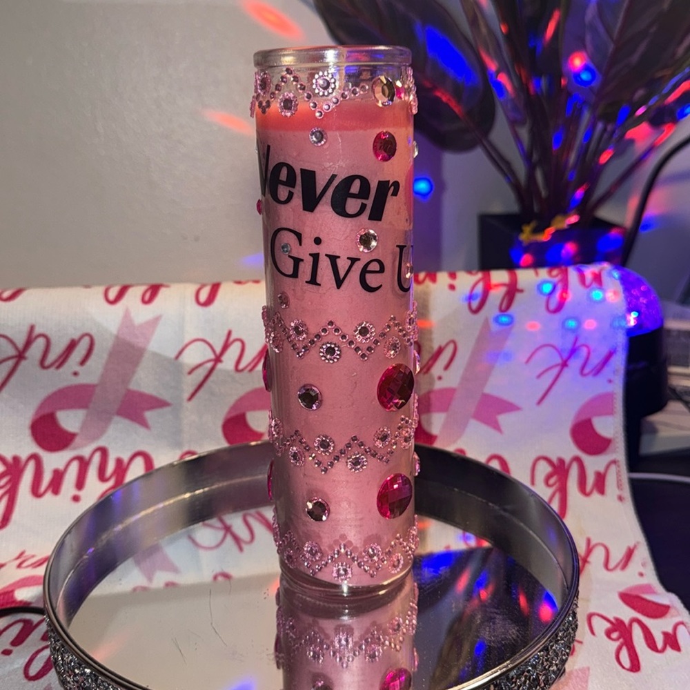 BREAST CANCER AWARENESS BLINGED OUT CANDLES TO REMEMBER OUR LOVED ONES💗🎀🎗️ 🥊 - Picture 1 of 11